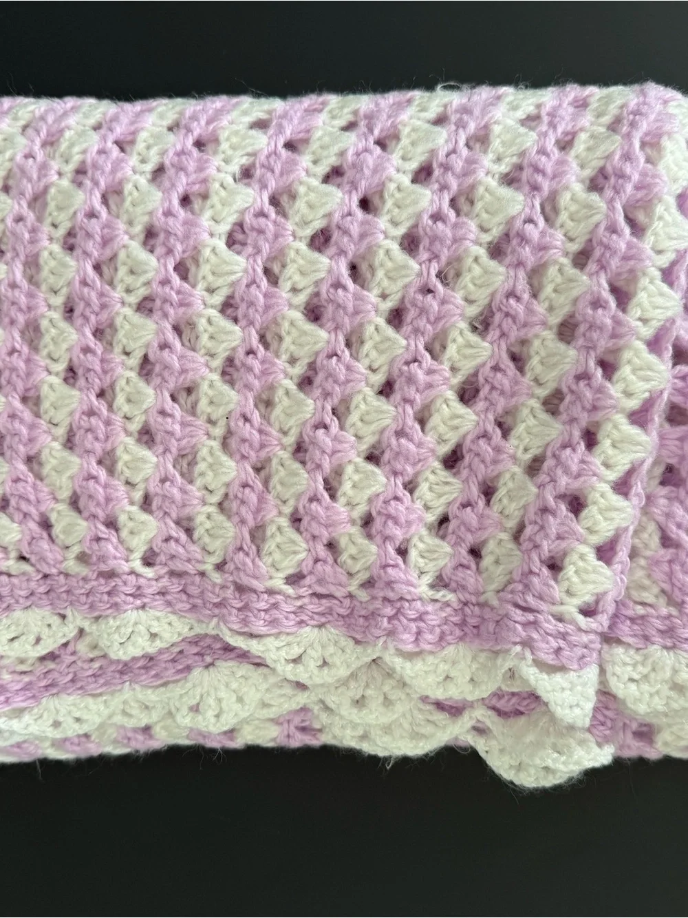 Soft Lavender and White Crochet Throw Blanket by